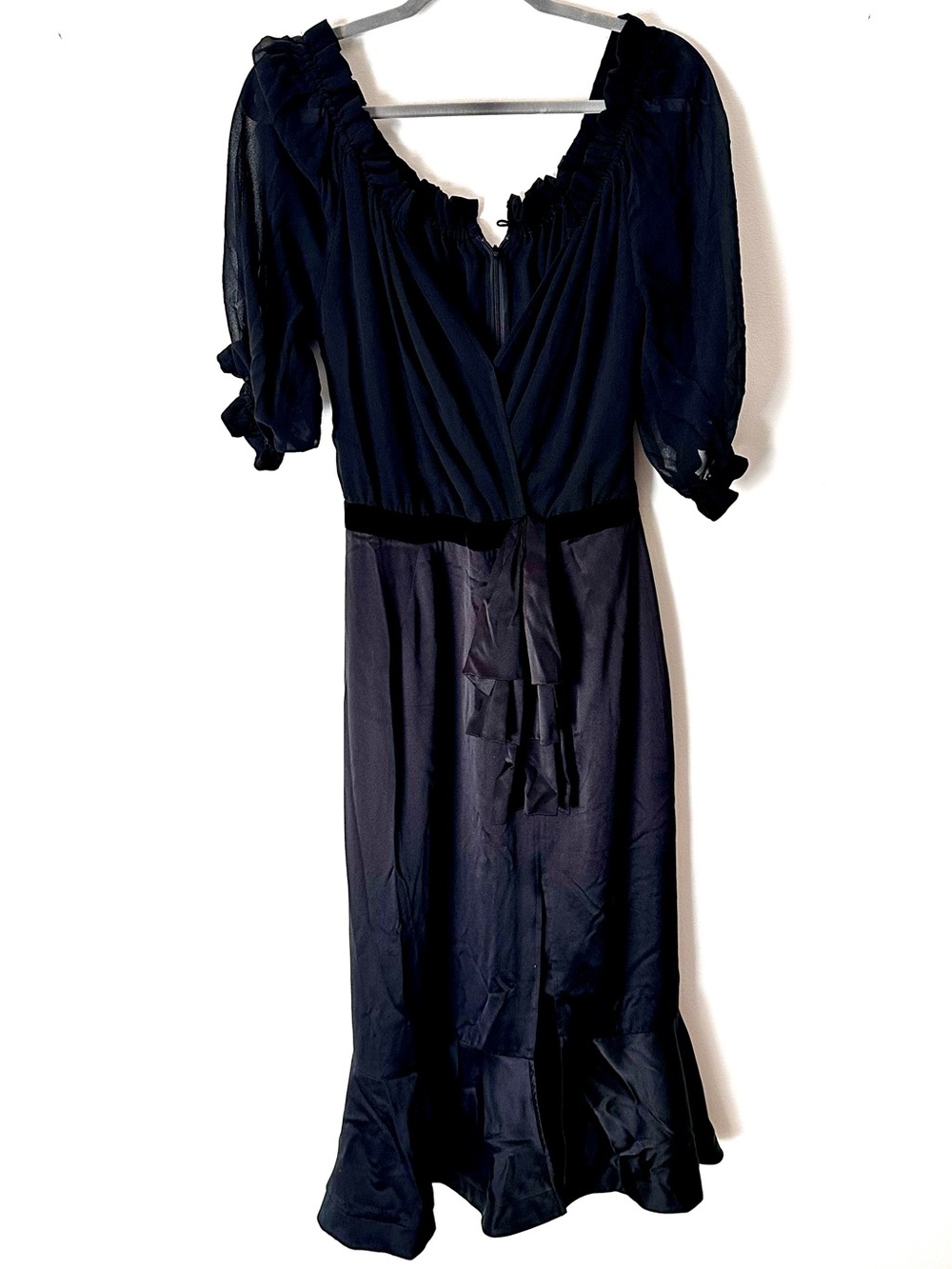 SALONI Black Olivia Ruffle-Trim Midi Dress